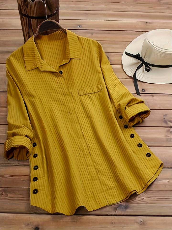 Mireya™ – Side Button Pleated Sleeve Rolled Blouse