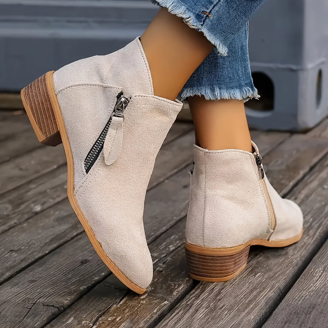 Lexy – Short Suede Boots with Zipper