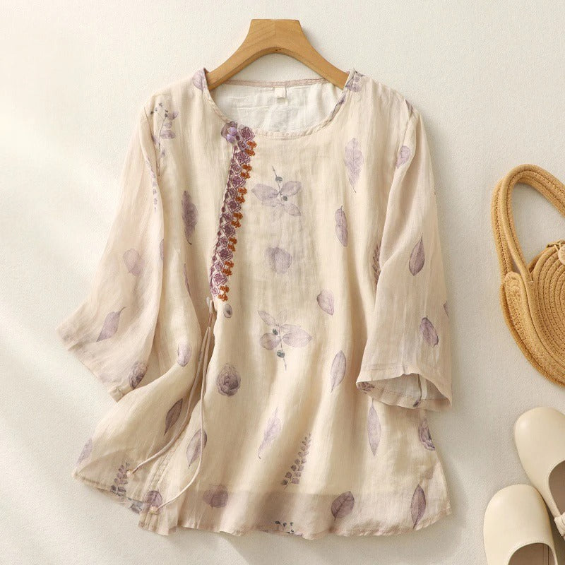 Anastasia™ – Timeless Floral Embroidered Linen Blouse