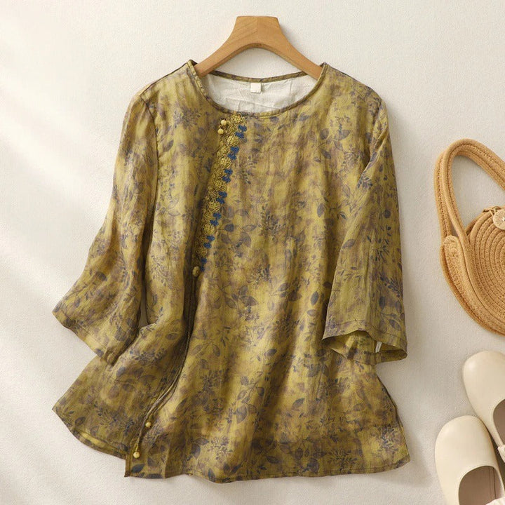 Anastasia™ – Timeless Floral Embroidered Linen Blouse