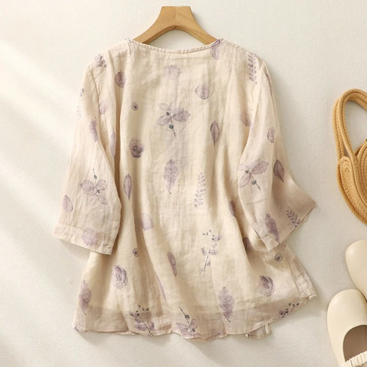 Anastasia™ – Timeless Floral Embroidered Linen Blouse