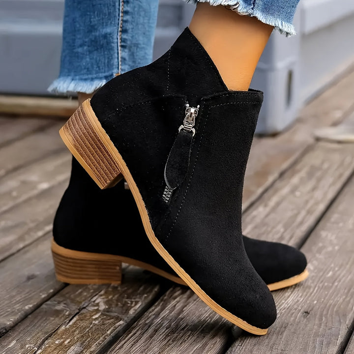 Lexy – Short Suede Boots with Zipper