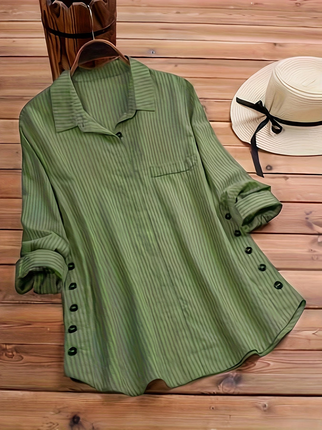 Mireya™ – Side Button Pleated Sleeve Rolled Blouse