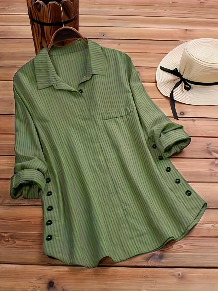 Mireya™ – Side Button Pleated Sleeve Rolled Blouse