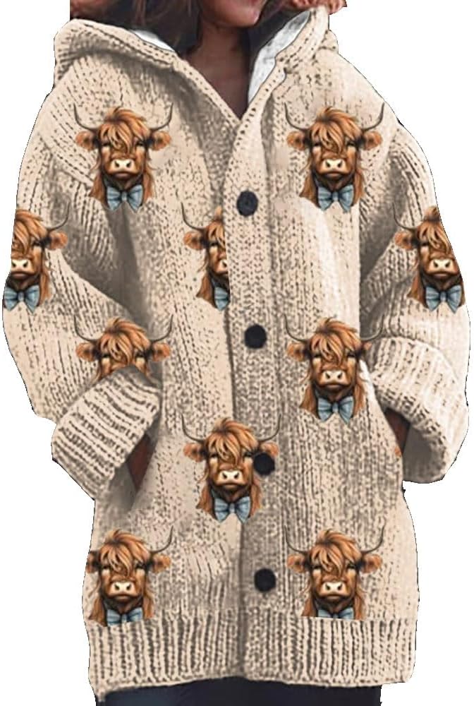 Briony™ – Highland Cow Print Cozy Jacquard Knit Button Cardigan