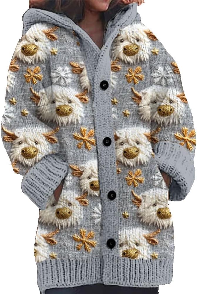 Briony™ – Highland Cow Print Cozy Jacquard Knit Button Cardigan