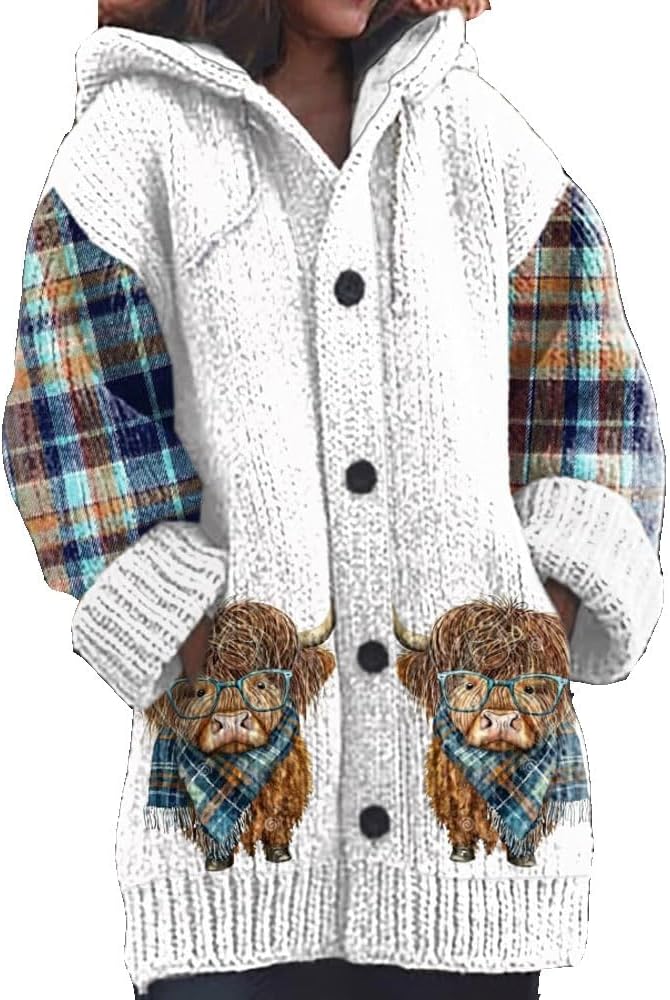 Briony™ – Highland Cow Print Cozy Jacquard Knit Button Cardigan