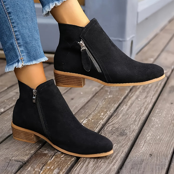 Lexy – Short Suede Boots with Zipper