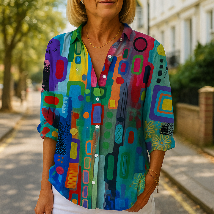 Nellie™ – Artistic Long Sleeve Button Down Blouse