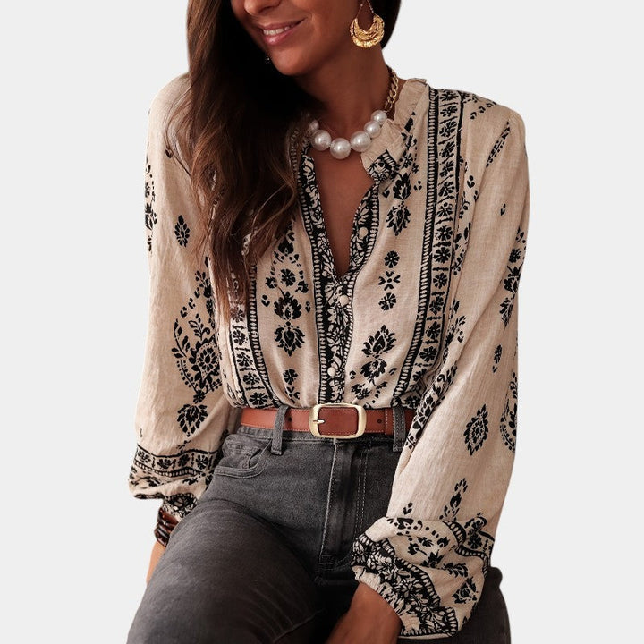 Eliza™ – Boho Print Lantern Sleeve Blouse