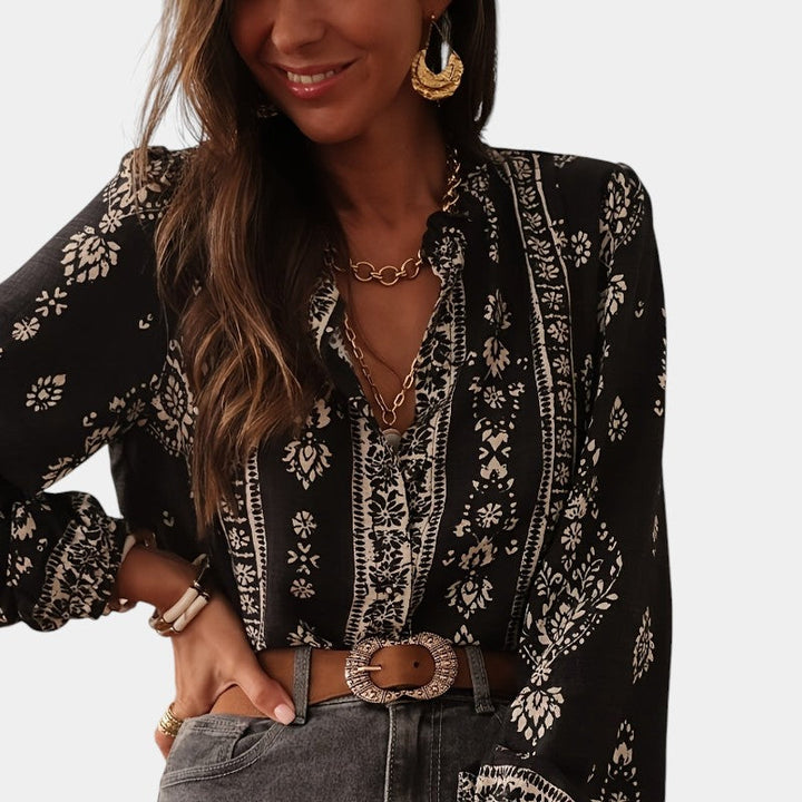 Eliza™ – Boho Print Lantern Sleeve Blouse