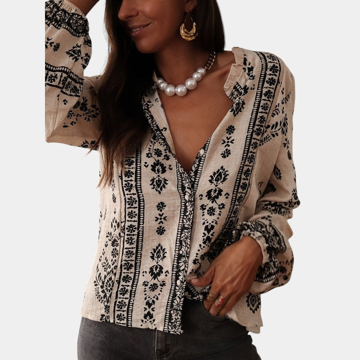 Eliza™ – Boho Print Lantern Sleeve Blouse