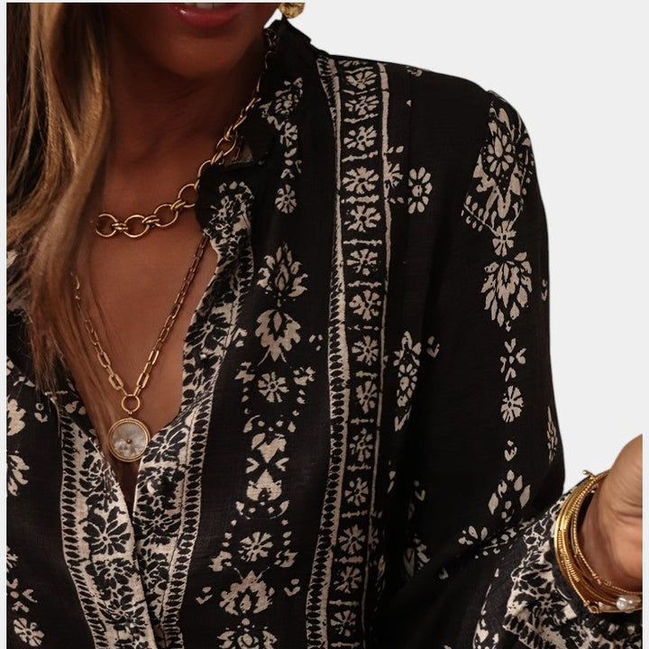 Eliza™ – Boho Print Lantern Sleeve Blouse