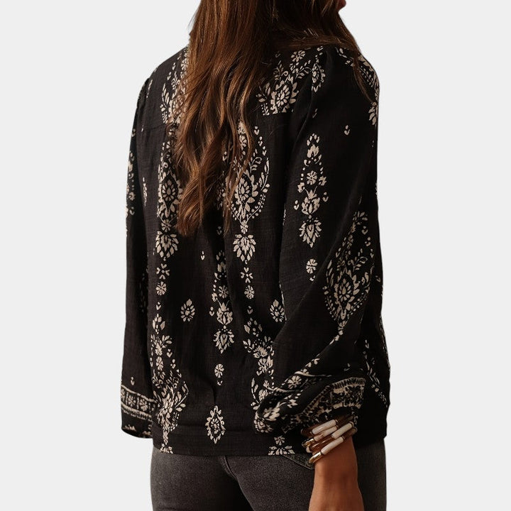 Eliza™ – Boho Print Lantern Sleeve Blouse