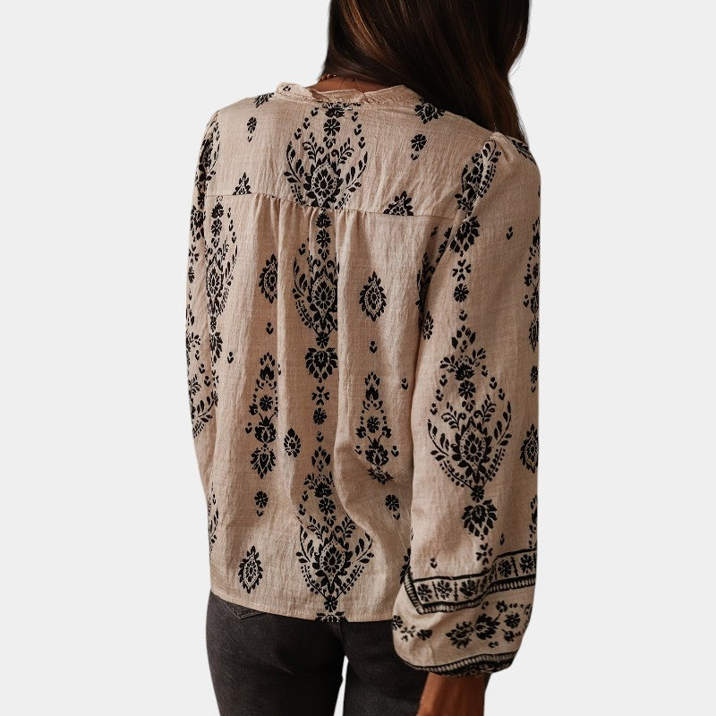 Eliza™ – Boho Print Lantern Sleeve Blouse