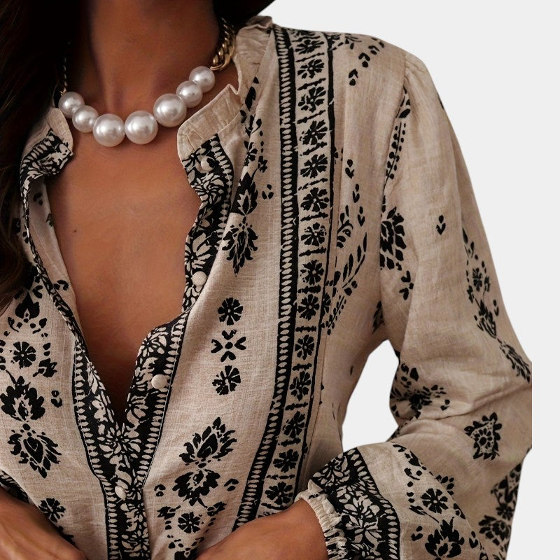 Eliza™ – Boho Print Lantern Sleeve Blouse