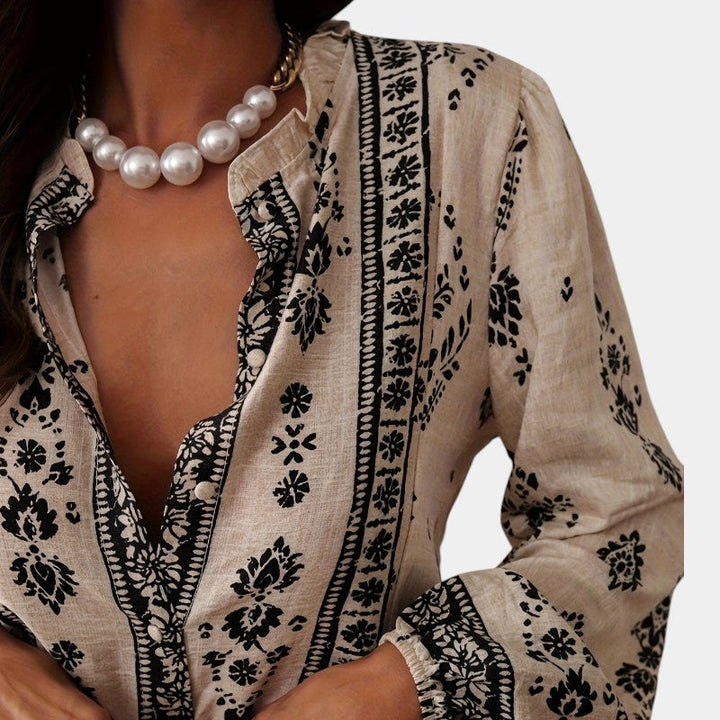 Eliza™ – Boho Print Lantern Sleeve Blouse