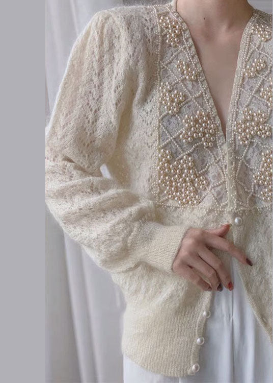 Hine™ – Pearl Embellished V-Neck Knit Cardigan