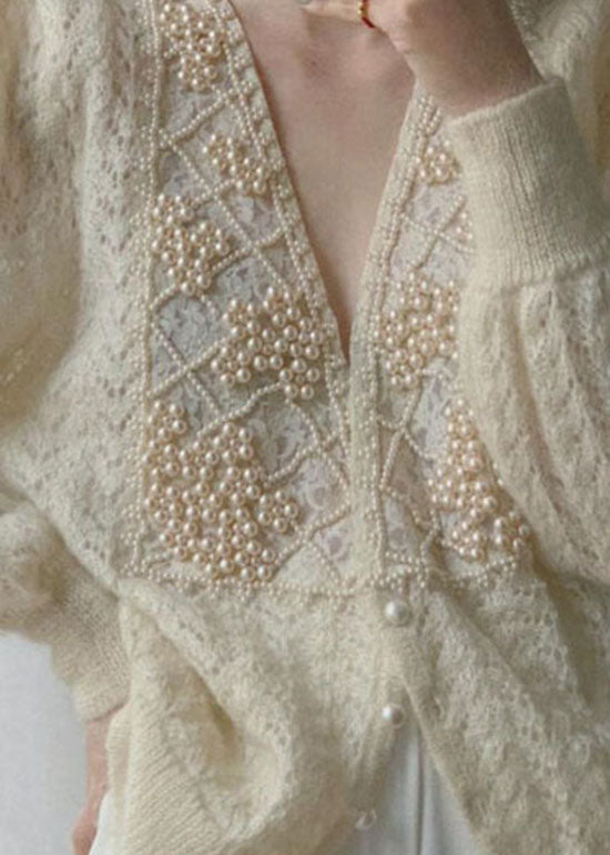 Hine™ – Pearl Embellished V-Neck Knit Cardigan
