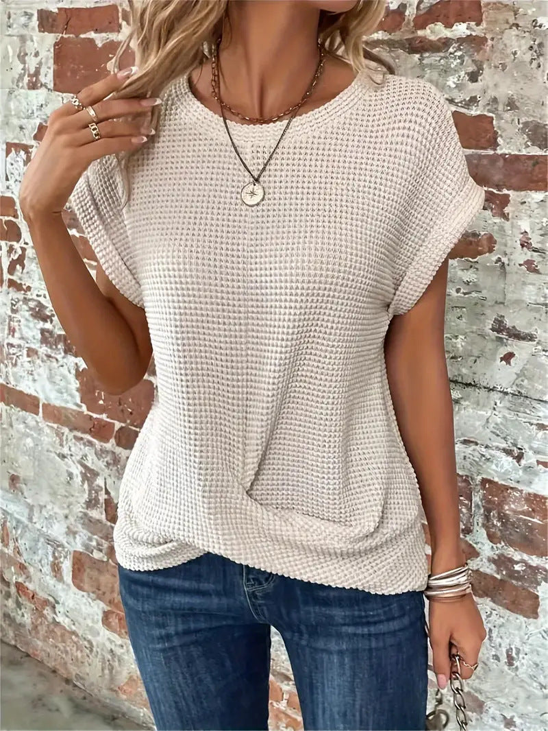 Elsie™ – Casual Waffle Knit Twist Front T-Shirt