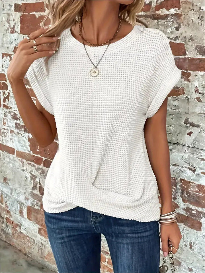 Elsie™ – Casual Waffle Knit Twist Front T-Shirt
