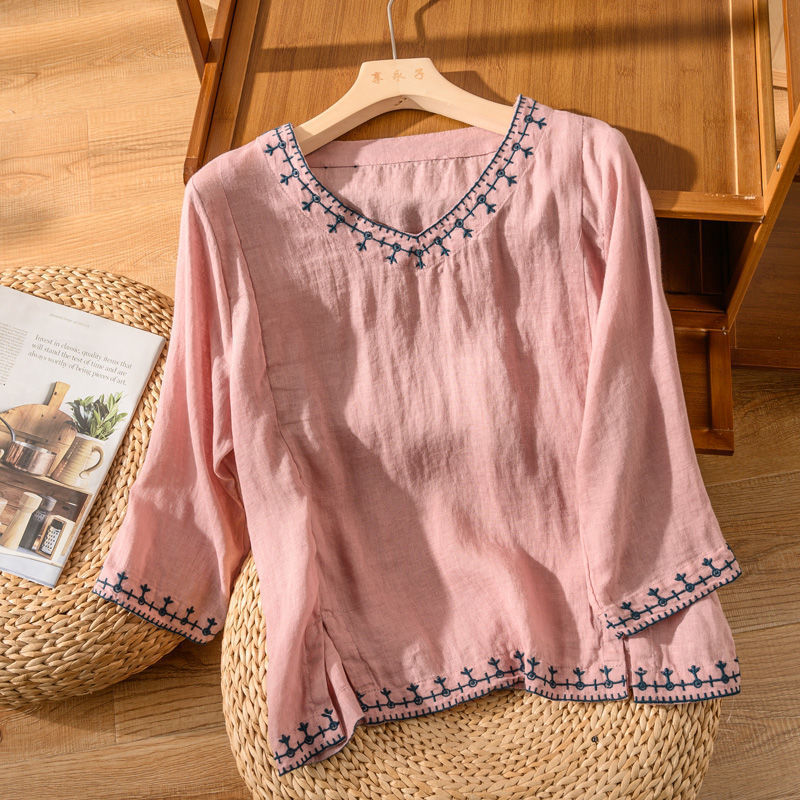 Vega™ – Embroidered Long Sleeve Top with V-Neck