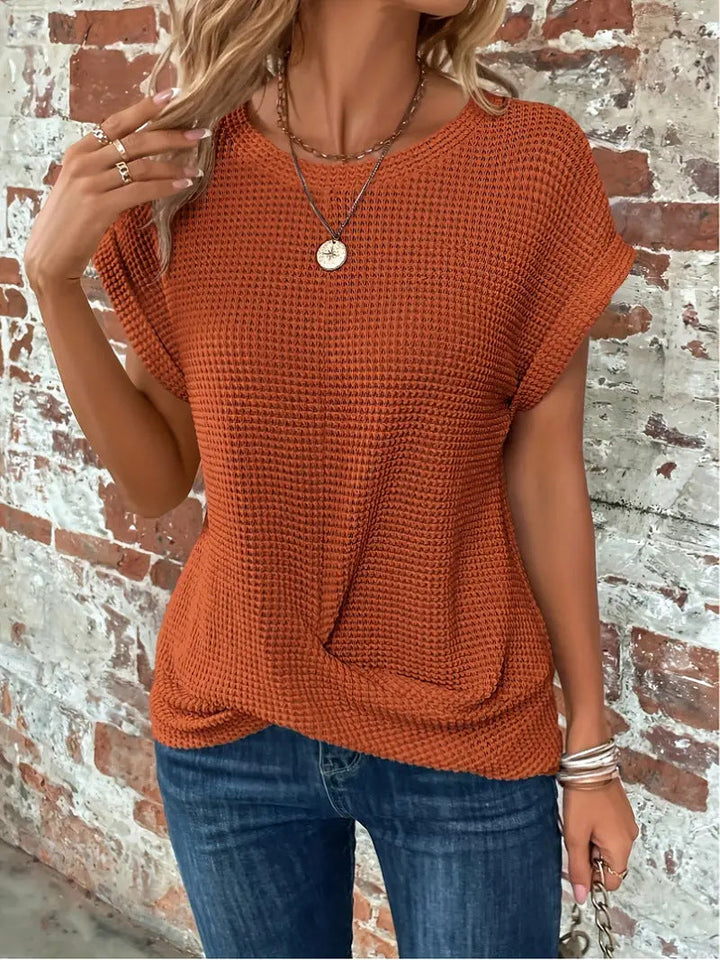 Elsie™ – Casual Waffle Knit Twist Front T-Shirt