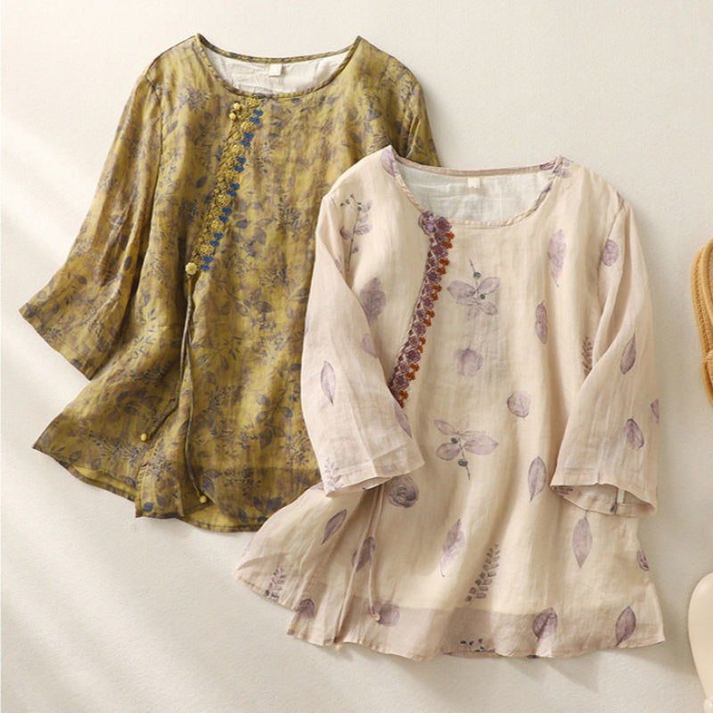Anastasia™ – Timeless Floral Embroidered Linen Blouse