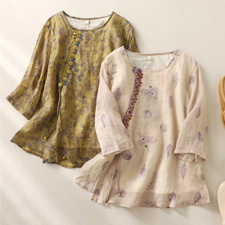 Anastasia™ – Timeless Floral Embroidered Linen Blouse