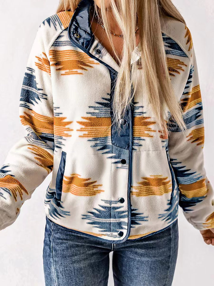 Aria™ – Geometric Print Contrast Colour Plush Jacket