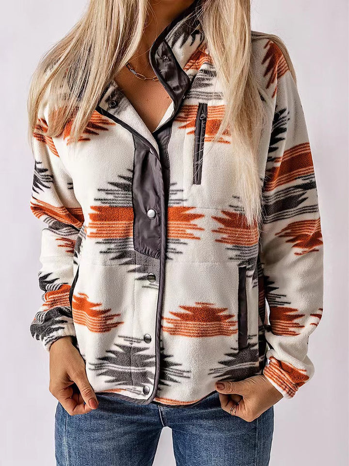 Aria™ – Geometric Print Contrast Colour Plush Jacket