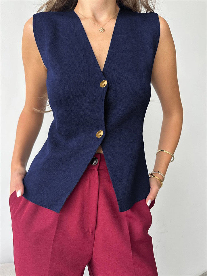 Maisie™ – Sleeveless Peplum Button-Up Women's Blouse