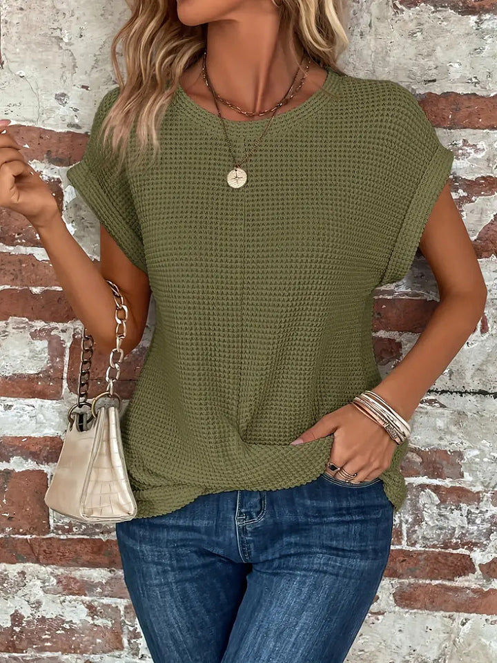 Elsie™ – Casual Waffle Knit Twist Front T-Shirt