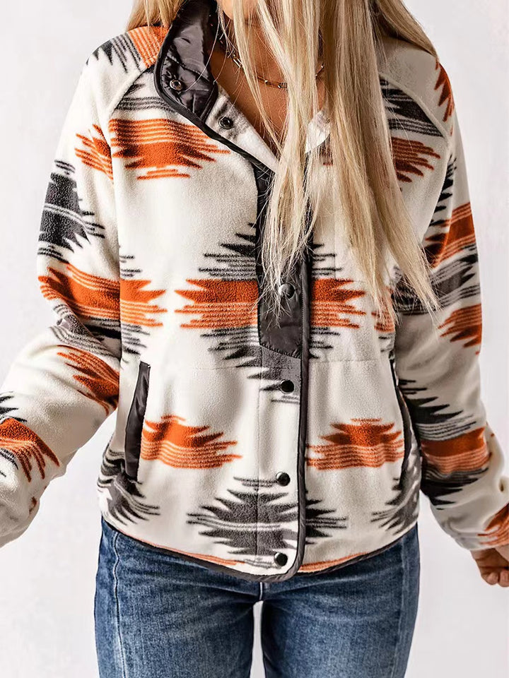 Aria™ – Geometric Print Contrast Colour Plush Jacket