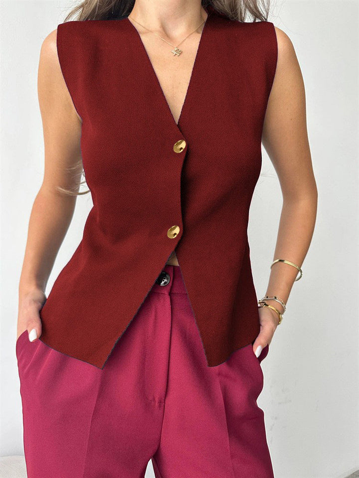 Maisie™ – Sleeveless Peplum Button-Up Women's Blouse