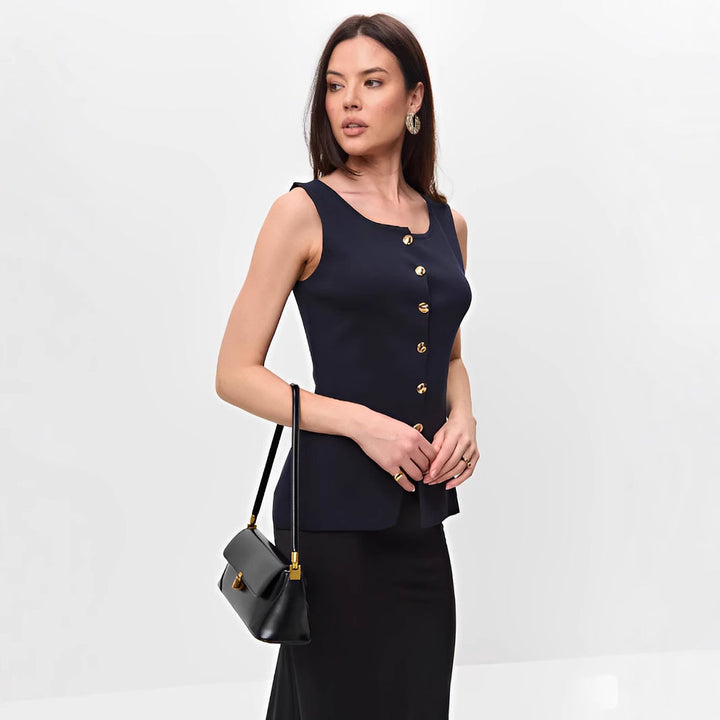 Maisie™ – Sleeveless Peplum Button-Up Women's Blouse