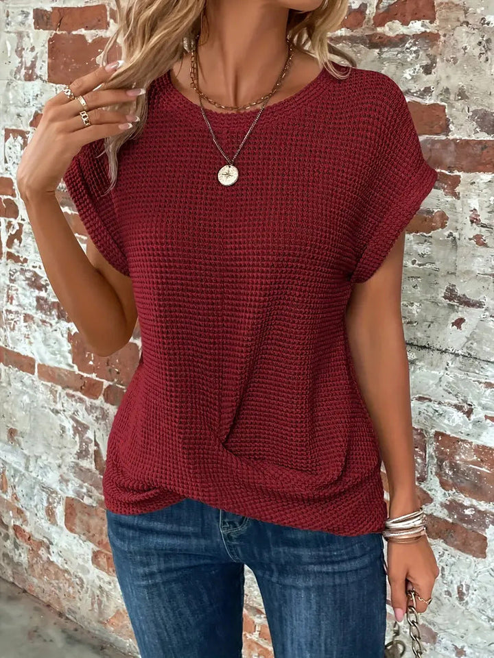 Elsie™ – Casual Waffle Knit Twist Front T-Shirt