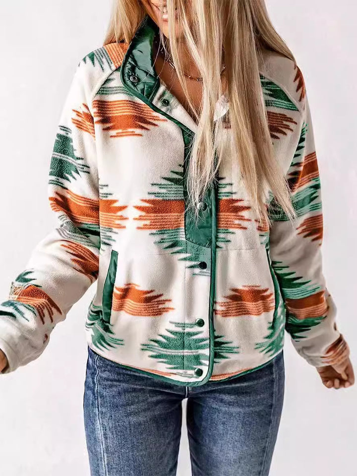 Aria™ – Geometric Print Contrast Colour Plush Jacket