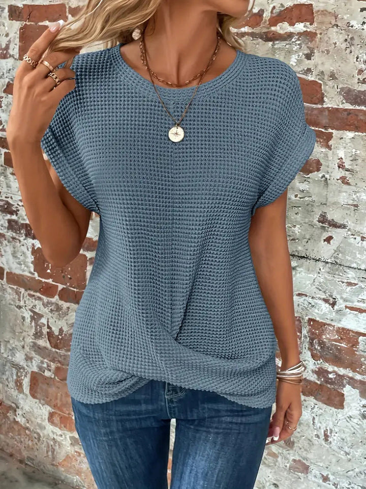 Elsie™ – Casual Waffle Knit Twist Front T-Shirt