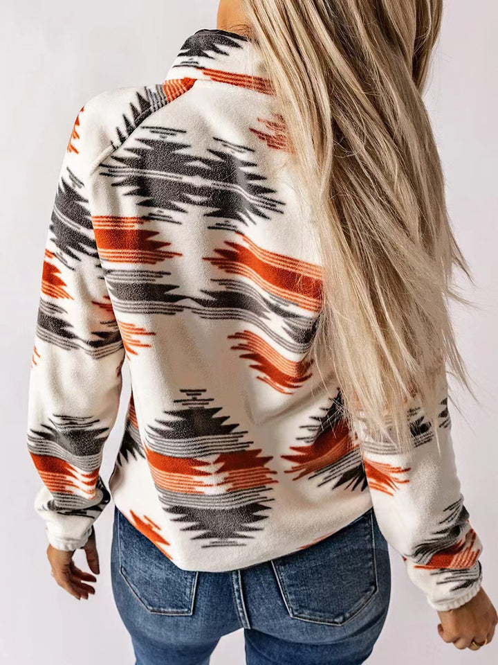 Aria™ – Geometric Print Contrast Colour Plush Jacket