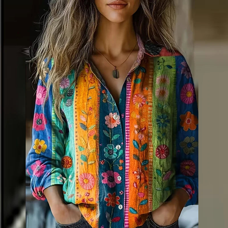 Clarissa™ – Retro Floral Bohemian Long Sleeve Shirt