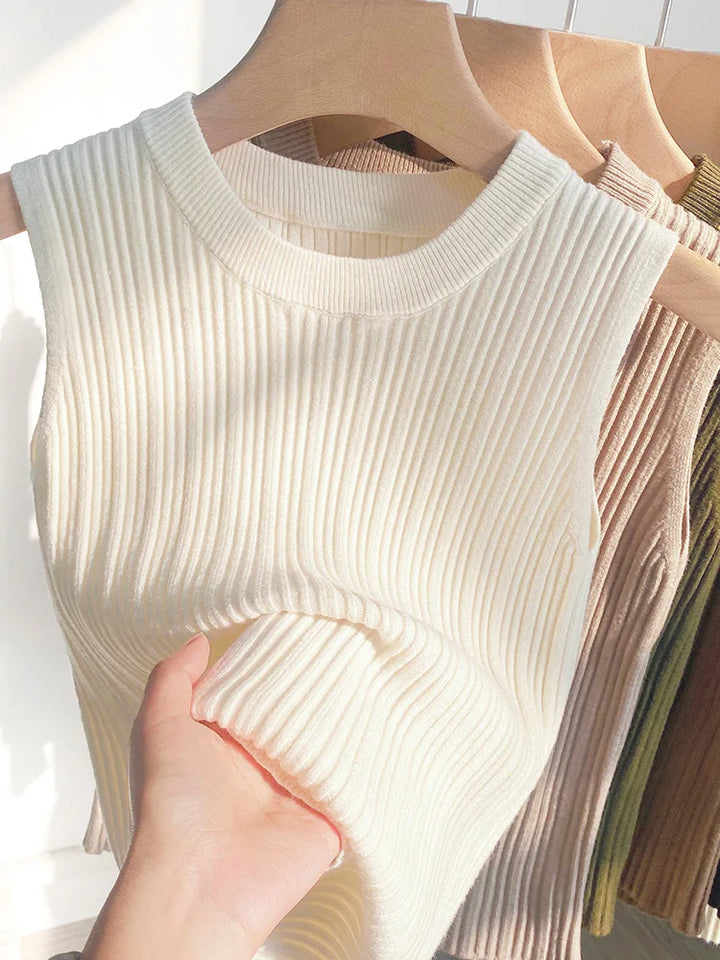 Daphne™ – Ribbed Knit Sleeveless O-Neck Tank Top