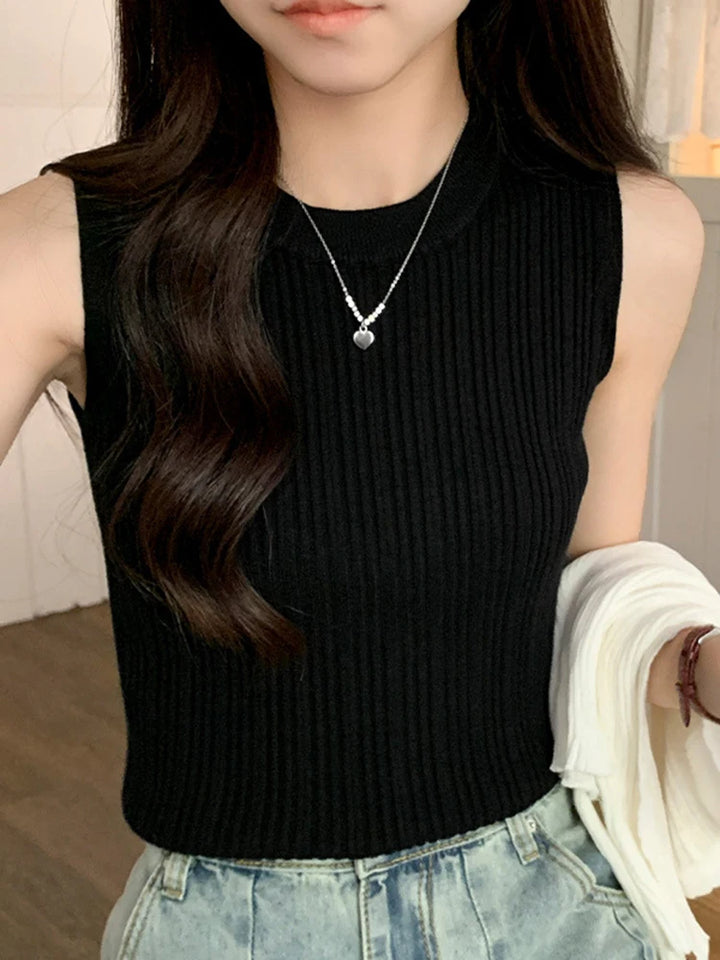 Daphne™ – Ribbed Knit Sleeveless O-Neck Tank Top