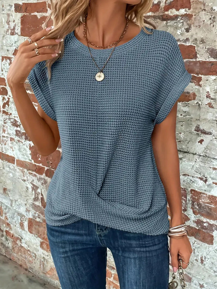 Faye™ – Casual Waffle Knit Short Sleeve Blouse