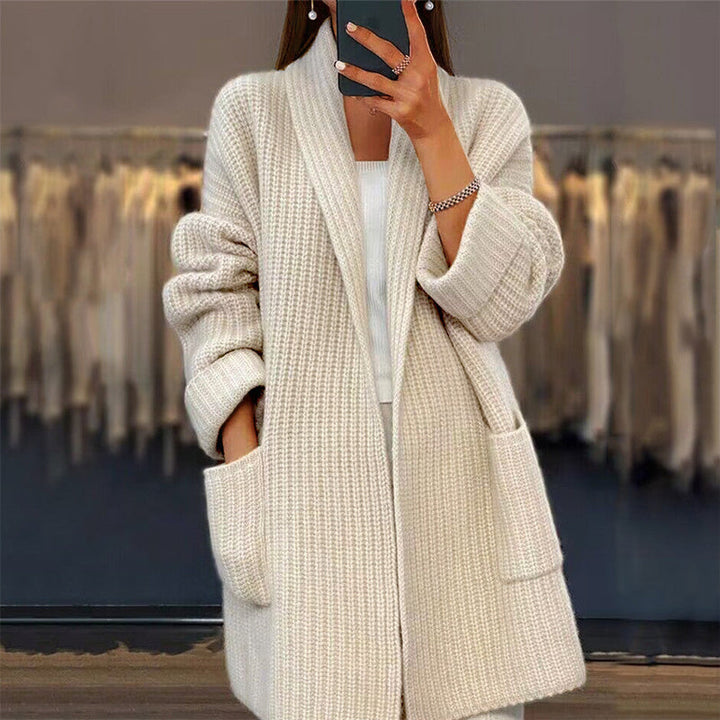 Chloe™ – Soft Longline Cozy Knit Shawl Collar Cardigan with Pockets