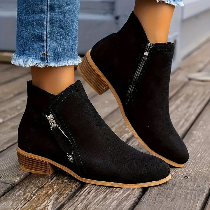 Lexy – Short Suede Boots with Zipper
