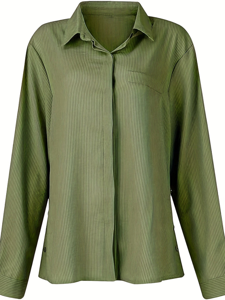 Mireya™ – Side Button Pleated Sleeve Rolled Blouse