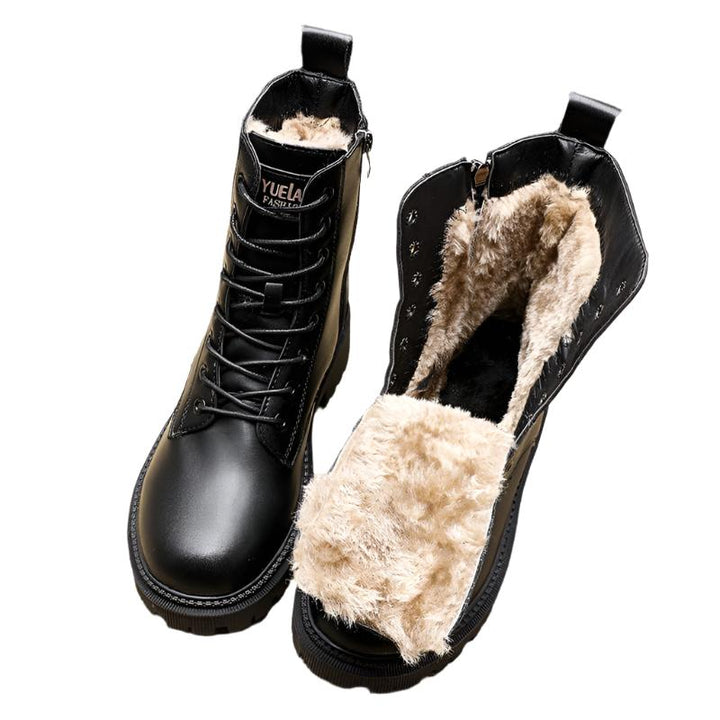Sylvia™ – Polished Black Leather Fur Lined Boots
