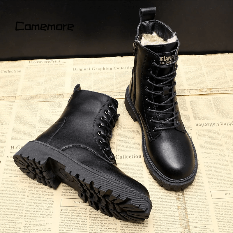 Sylvia™ – Polished Black Leather Fur Lined Boots