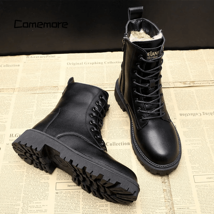 Sylvia™ – Polished Black Leather Fur Lined Boots